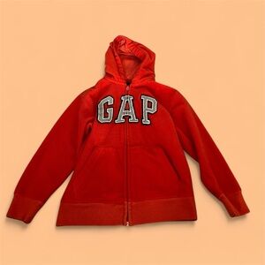 🟠GAP: Boy’s size M, bright orange zip-up hooded jacket w/logo & pockets🟠